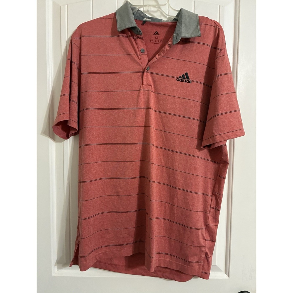 ADIDAS GOLF Men's HEATHER Stripe Short Sleeve Polo Shirt Coral Sz M
